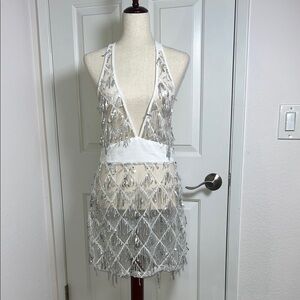 Silver Sequin Fringe‎ Dress